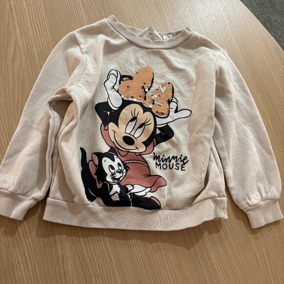 Disney X H&M White Minnie Mouse Sweatshirt US Size 5T/6 Flip Glitter Bow Cleo - Picture 1 of 3